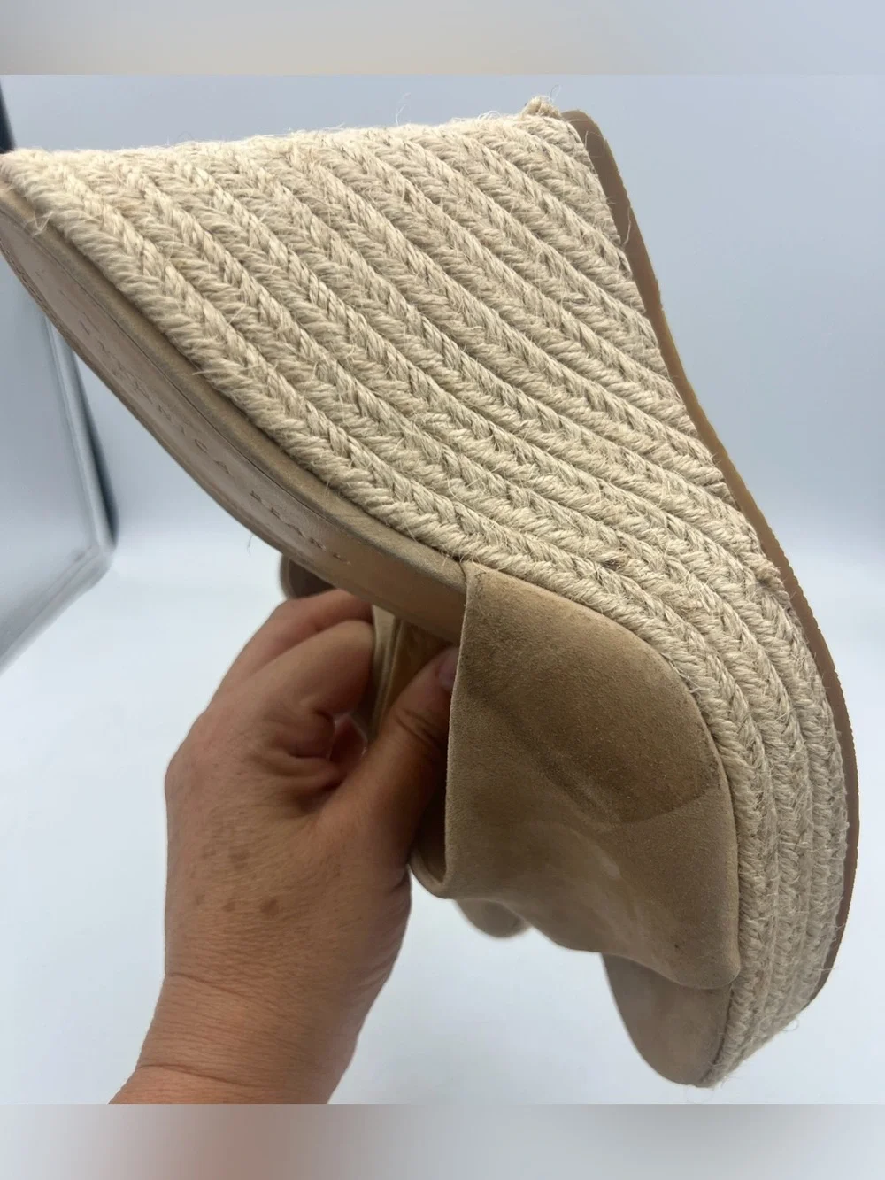 Veronica Beard Women’s Suede Espadrille Wedge Slide Sandals Beige Tan Size 8.5M